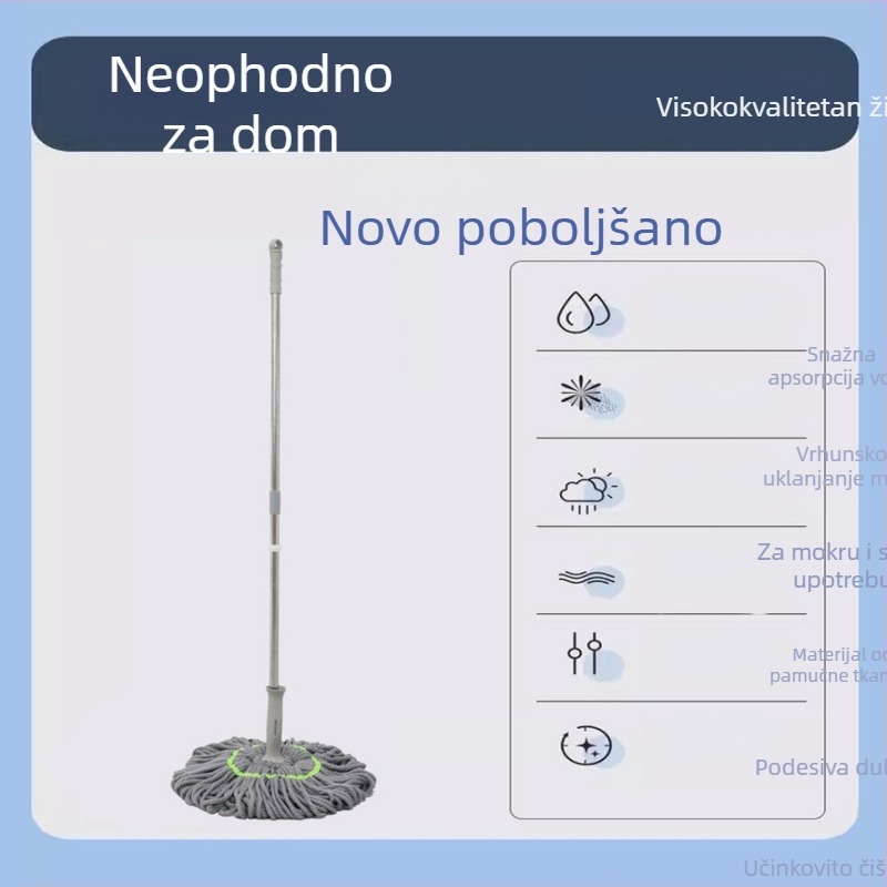 Kućni rotirajući mop s bezkontaktnim iscijeđivanjem, pamuk mop velikog upijanja za čišćenje podova