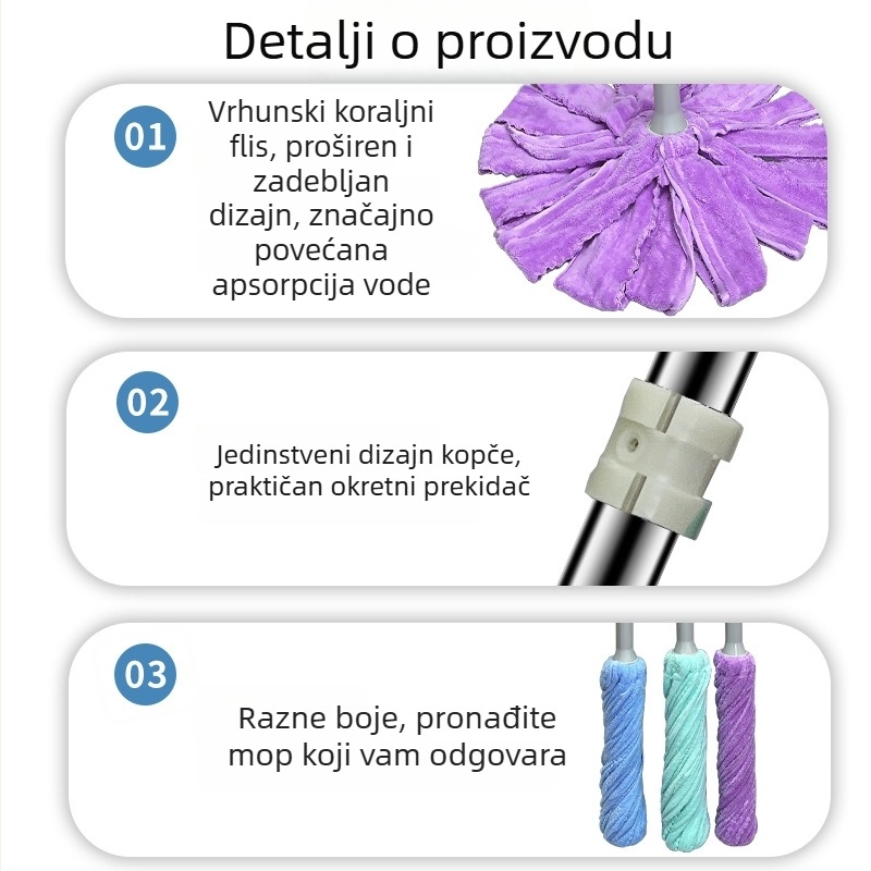 Mop s automatskim iscijeđivanjem, bez ruku, kućna upotreba, suho i mokro čišćenje, rotirajući mop alat
