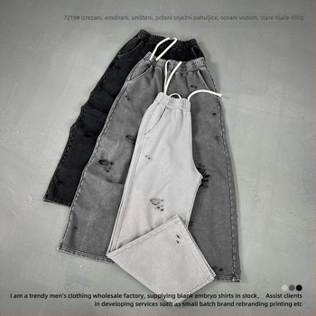 2026 muške trenirke hlače s distressed snowflake uzorkom, vintage stil, ravne široke nogavice, 100% pamuk, dugačke