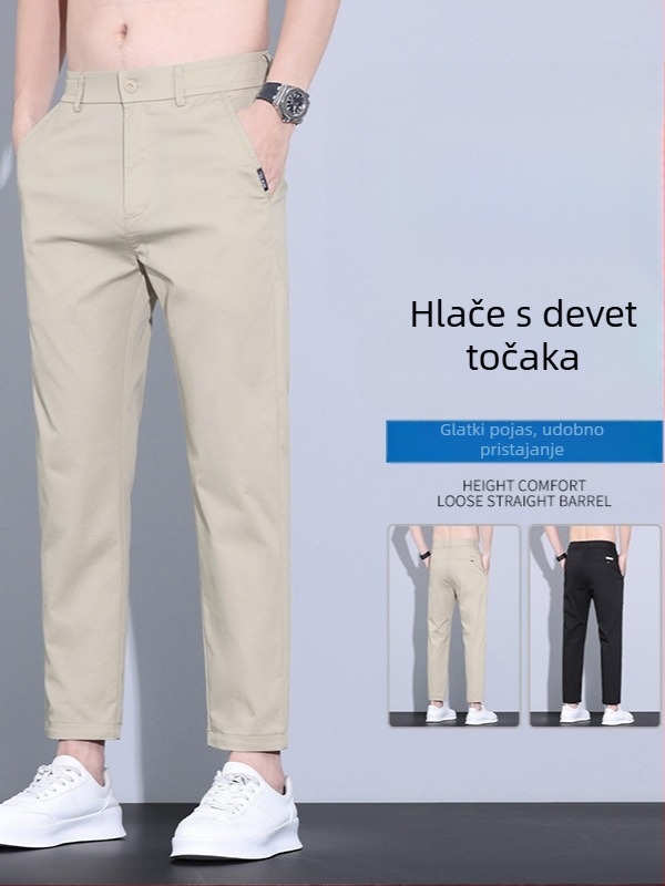 2025 nove tanke hlače od ice silk za muškarce, cropped kroj, ravni kroj, elastične, brzo suše, bez peglanja