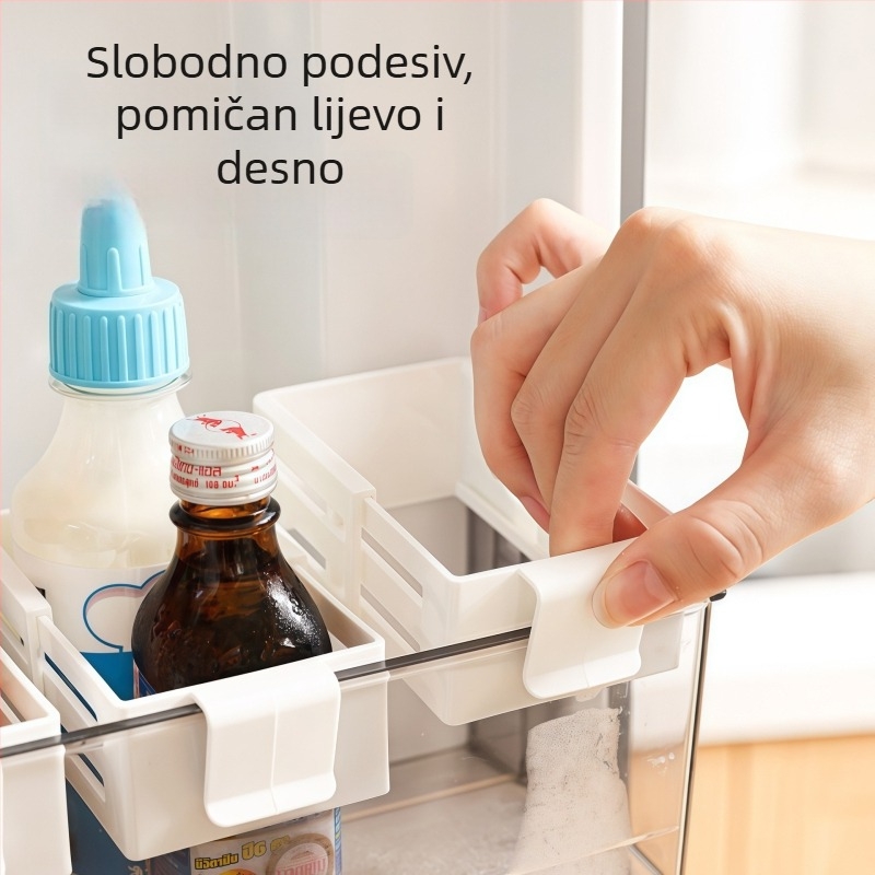 Organizator za bočne vrata hladnjaka sa izvlačnim, prilagodljivim velikim otvorom i pomičnim pretincima