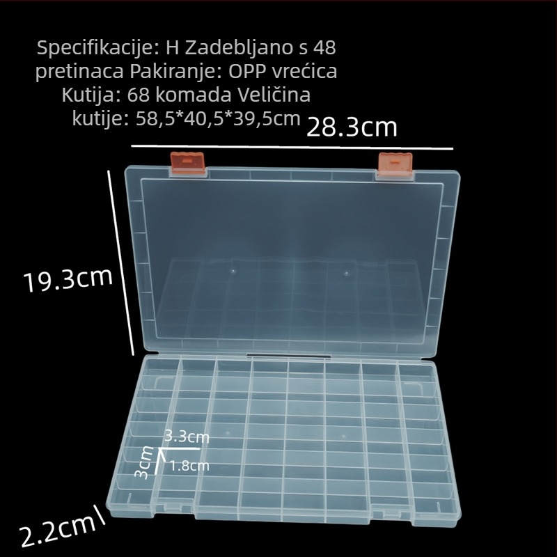 Prozirna PP plastična kutija s 48 pretinaca i pregradama za male dijelove