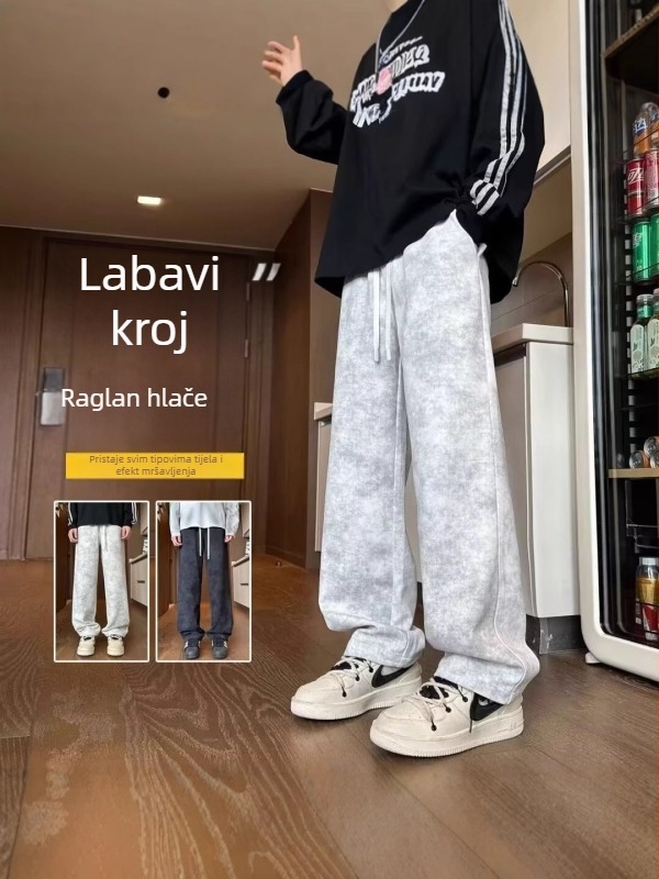 Hlače s tie-dye uzorkom, širokog kroja za muškarce, studente i tinejdžere, casual duge hlače s ravnim krojem