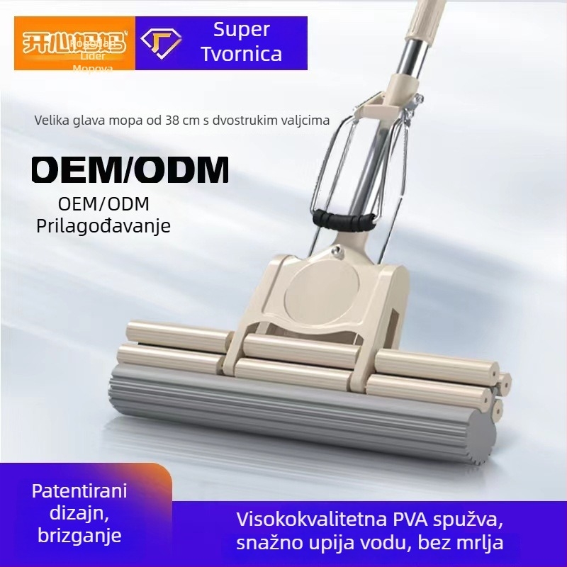 Višenamjenski mop s spužvom i valjkom od nehrđajućeg čelika za cijeđenje bez uporabe ruku