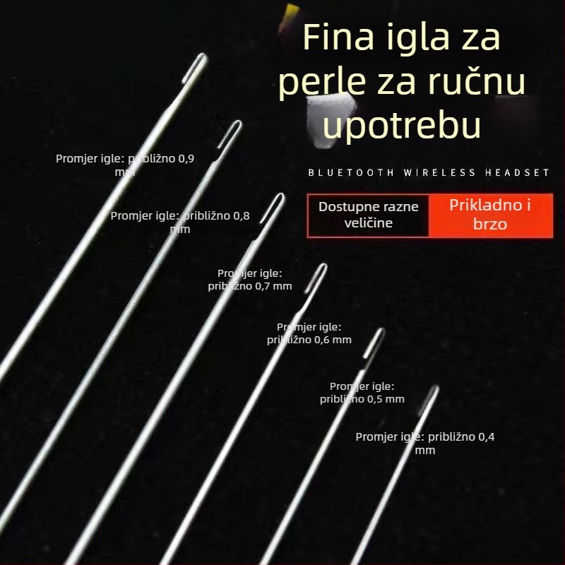 DIY alat za perle - duga ultra-tanka igla za navijanje perli, s bočnim probijanjem i kukičarskim vrhom, ručno izrađeno