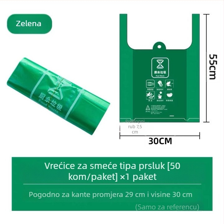 Guste zelene plastične vrećice s ručkom za kućno razvrstavanje otpada, u četiri boje