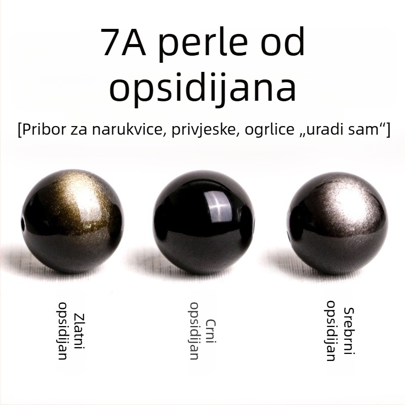7A prirodni zlatni obsidian i srebrni obsidian – labave perle za DIY narukvicu, okrugle, polirane