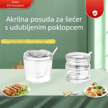 Plastični spremnik za začine s poklopcem i žličicom, velik kapacitet, proziran akril, za kućnu i komercijalnu upotrebu