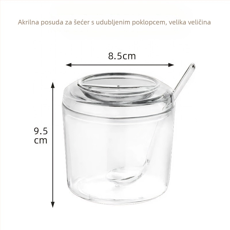 Plastični spremnik za začine s poklopcem i žličicom, velik kapacitet, proziran akril, za kućnu i komercijalnu upotrebu