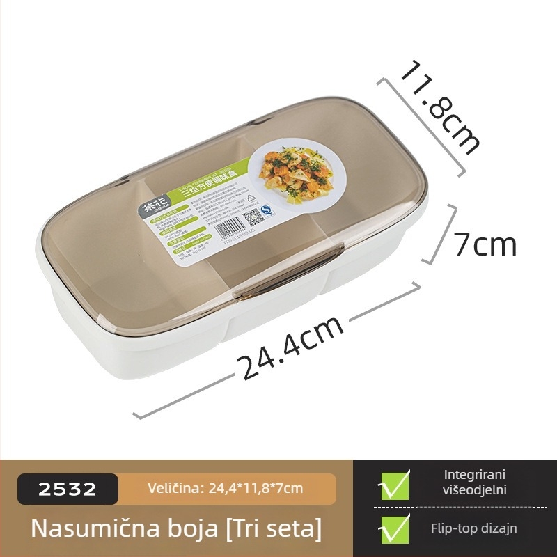 Camellia kutija za začine sa četiri odjeljka, integrirana posuda za začine, prozirni kuhinjski set s žličicom