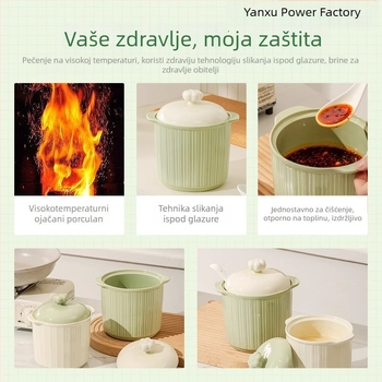 Keramična posuda za svinjski loj s poklopcem, velika kapaciteta, otporna na visoke temperature, s dvostrukim ručkama, za pohranu začina