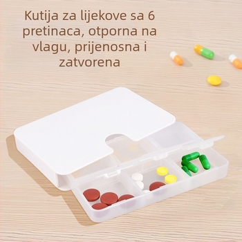 Prijenosna kutija za lijekove s pregradama, kompaktna dnevna kutija za jutro, ručak i večer, otporna na prašinu