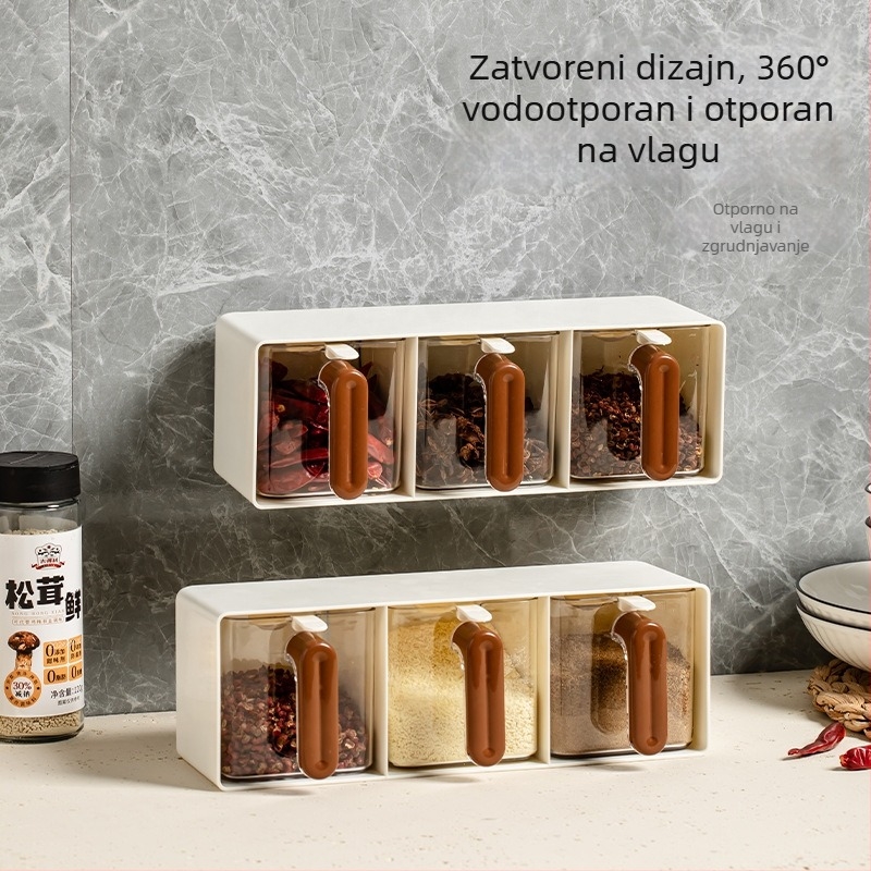 Zidni organizator za začine s PET staklenkama, bez bušenja, integrirani višedjelni držač za kuhinju