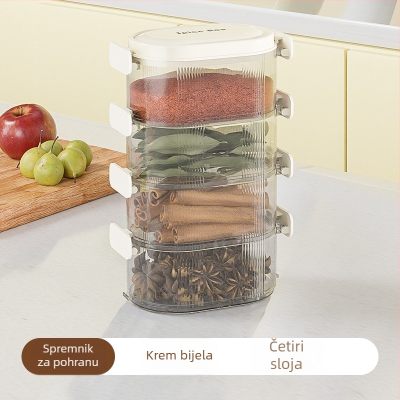 Kutija za pohranu začina za kućnu kuhinju – luksuzni spremnik za papar i anis, posuda za suhe začine, visokokvalitetna prehrambena kvaliteta, hermetički zatvarač, 1–2 L, pravokutnog oblika, 4–5 odjeljaka