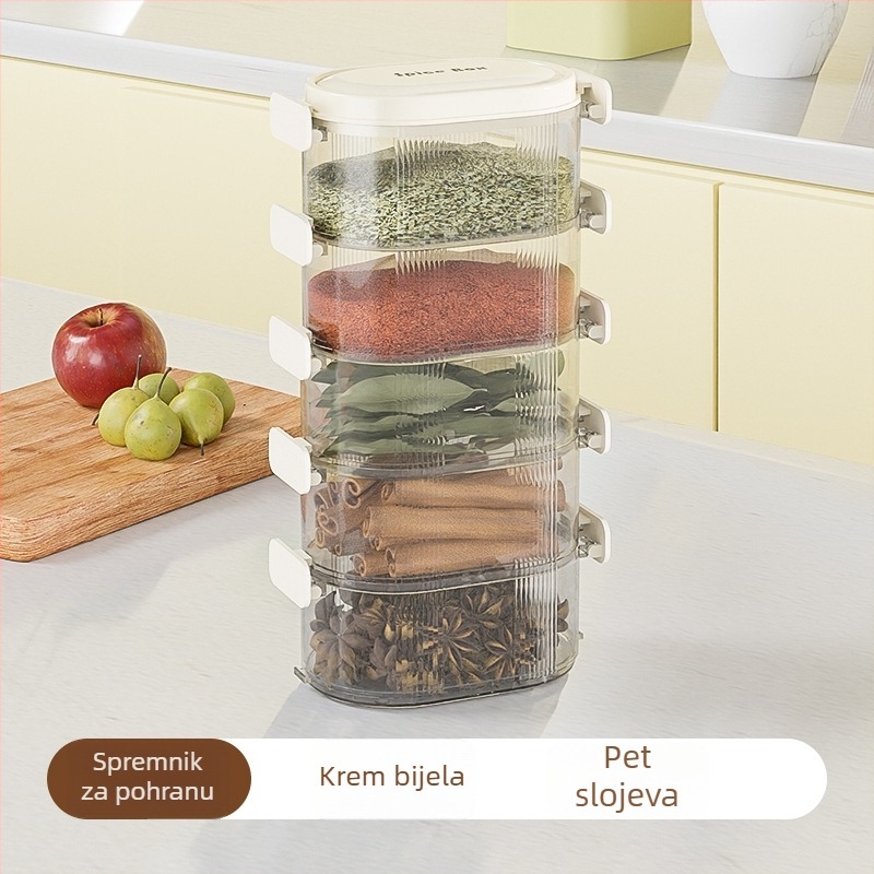 Kutija za pohranu začina za kućnu kuhinju – luksuzni spremnik za papar i anis, posuda za suhe začine, visokokvalitetna prehrambena kvaliteta, hermetički zatvarač, 1–2 L, pravokutnog oblika, 4–5 odjeljaka