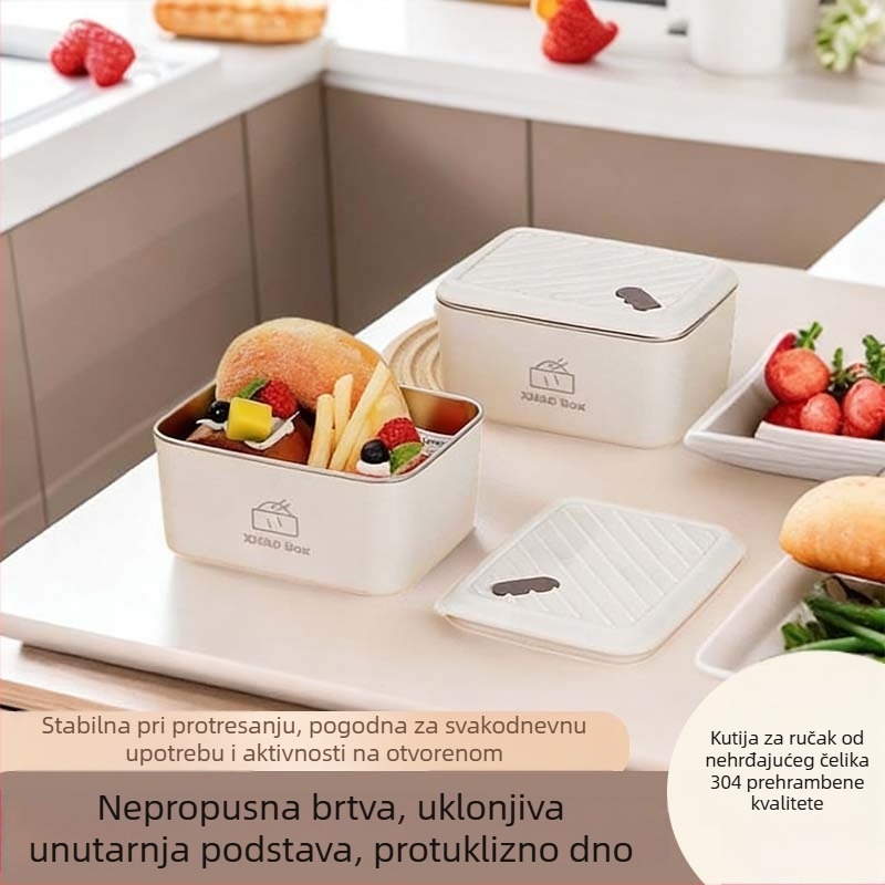 Kutija za ručak od prehrambene kvalitnog 304 nehrđajućeg čelika, zadržava svježinu, mikrovalna kompatibilna, za uredske djelatnike i studente, zaštita od opeklina, kutija za začine