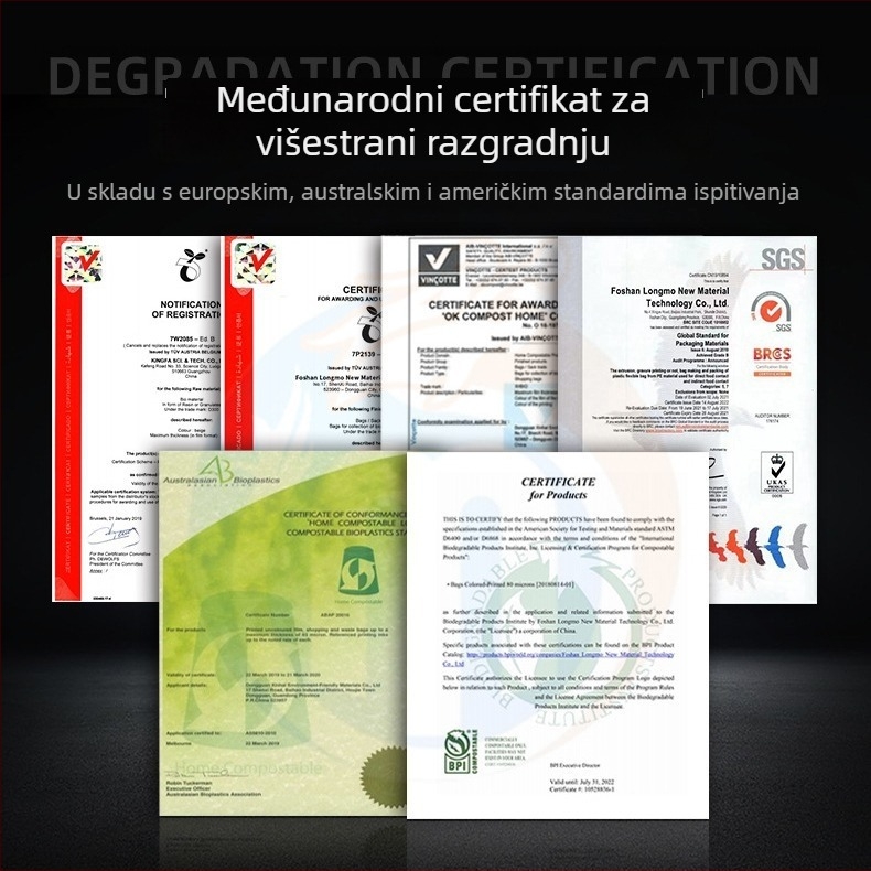 Potpuno biološki razgradljive vrećice za smeće, kompostabilne PLA/PBAT, škrobno-bazirane, u kontinuiranoj rolni s ravnim otvorom