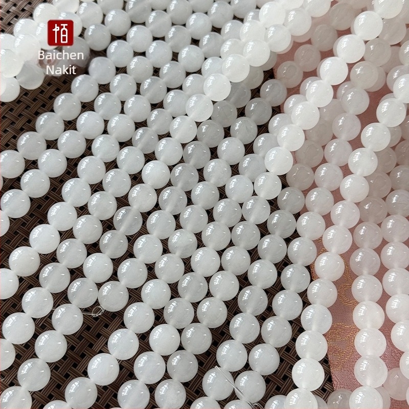 Prirodni ledeno-žadni s zlatnim svilenim nitima, bijele okrugle perle promjera 6 mm, poluproizvod za DIY narukvicu, totemski uzorak, slobodne perle