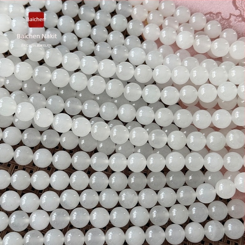 Prirodni ledeno-žadni s zlatnim svilenim nitima, bijele okrugle perle promjera 6 mm, poluproizvod za DIY narukvicu, totemski uzorak, slobodne perle