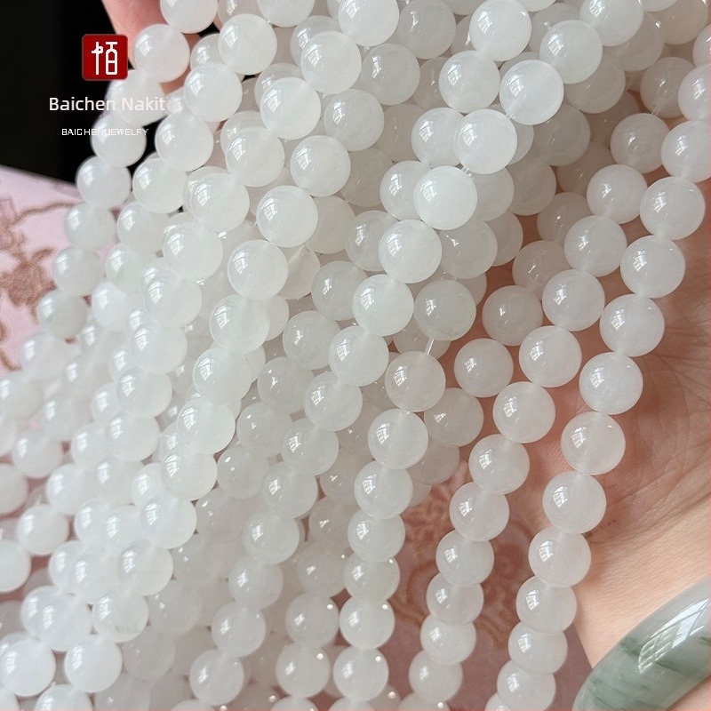 Prirodni ledeno-žadni s zlatnim svilenim nitima, bijele okrugle perle promjera 6 mm, poluproizvod za DIY narukvicu, totemski uzorak, slobodne perle