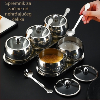 Set posuda od nehrđajućeg čelika za začine, prozirni spremnici za papar, kumin i sol
