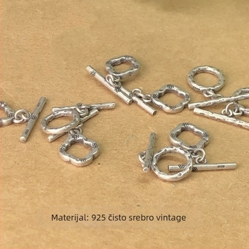 S925 srebro, vintage patina OT kopča za povezivanje lančića i narukvice, pleteni konac, ručno izrađena verzija
