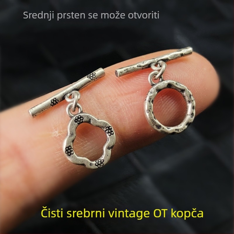 S925 srebro, vintage patina OT kopča za povezivanje lančića i narukvice, pleteni konac, ručno izrađena verzija