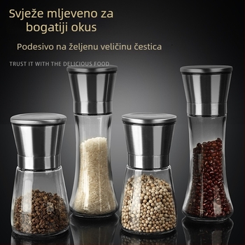 Mlin za papar s tijelom od stakla, 304 prehrambene kvalitete, ručno mljeđenje, odvojiv mehanizam