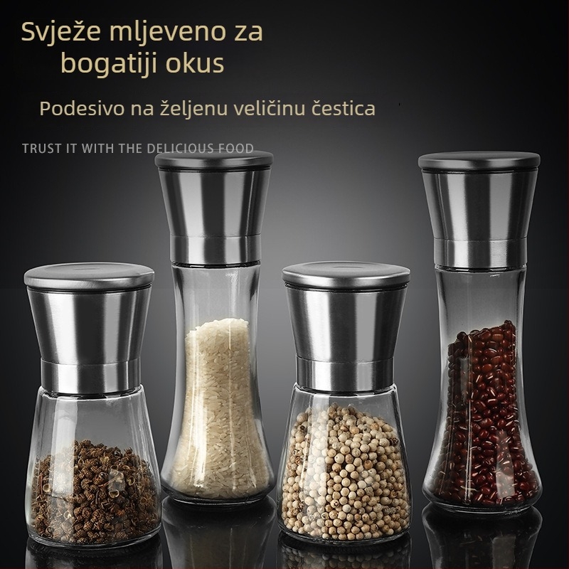 Mlin za papar s tijelom od stakla, 304 prehrambene kvalitete, ručno mljeđenje, odvojiv mehanizam