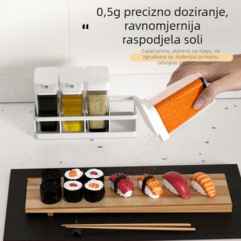 Japanski stil kuhinjski set začina s posudom za ulje i četiri odjeljka, zatvoren, otporan na vlagu