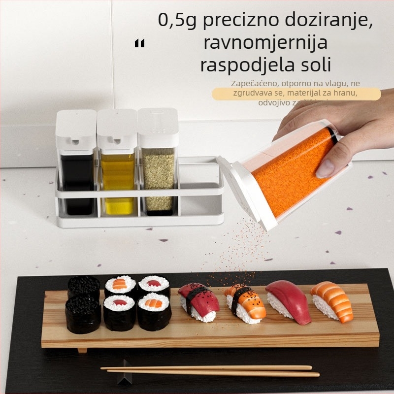 Japanski stil kuhinjski set začina s posudom za ulje i četiri odjeljka, zatvoren, otporan na vlagu
