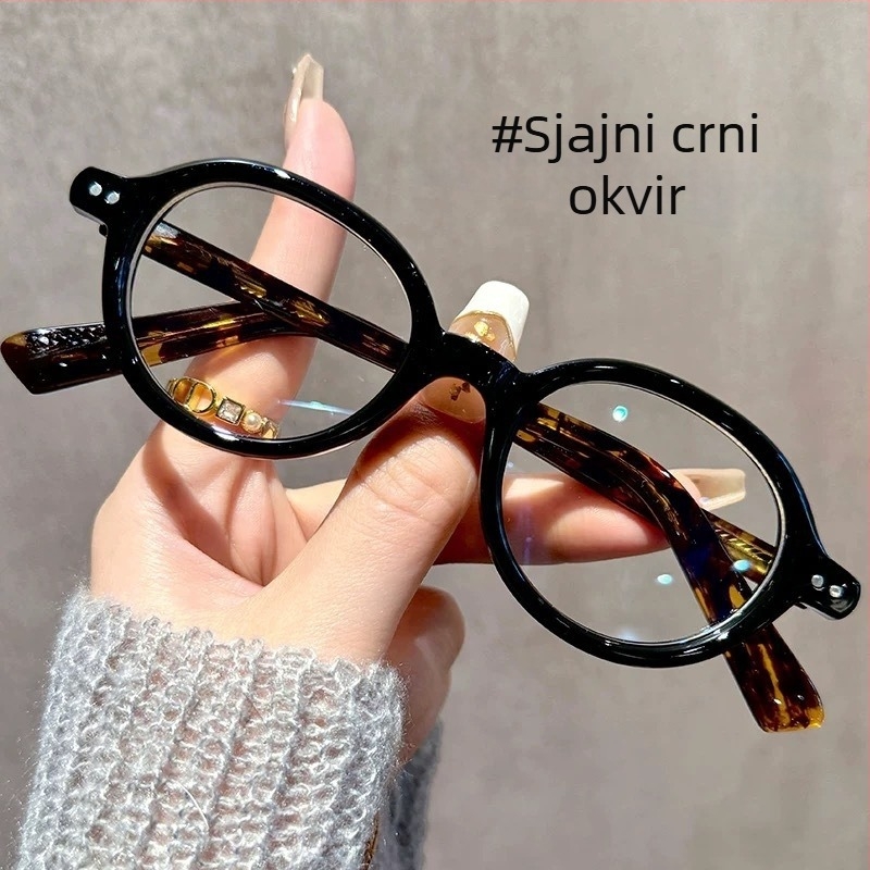 Ženske naočale za čitanje s jantarno debelim okvirima, mali okvir, anti-plava svjetlost, ultra lagane, vintage umjetnički stil, okrugli okvir, puni okvir, za starije osobe
