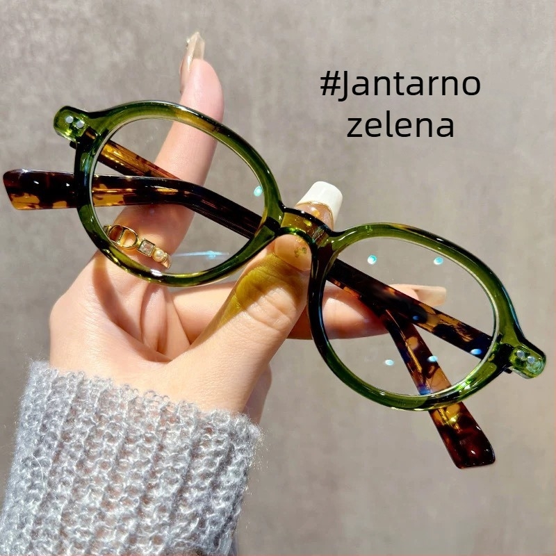 Ženske naočale za čitanje s jantarno debelim okvirima, mali okvir, anti-plava svjetlost, ultra lagane, vintage umjetnički stil, okrugli okvir, puni okvir, za starije osobe