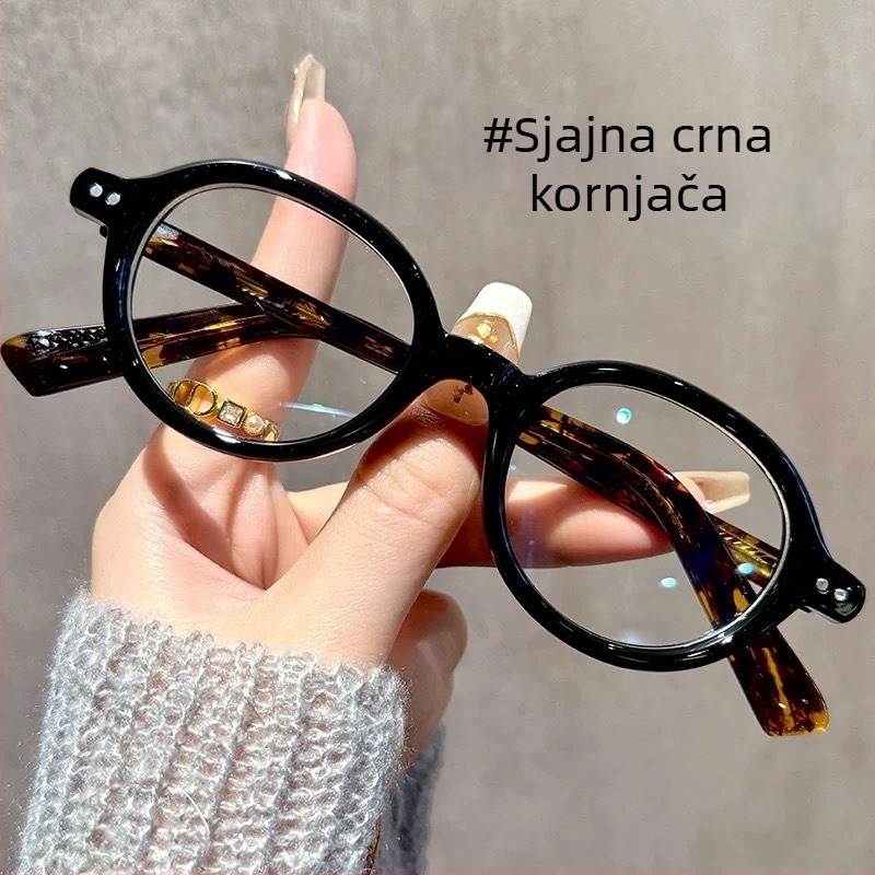 Ženske naočale za čitanje s jantarno debelim okvirima, mali okvir, anti-plava svjetlost, ultra lagane, vintage umjetnički stil, okrugli okvir, puni okvir, za starije osobe