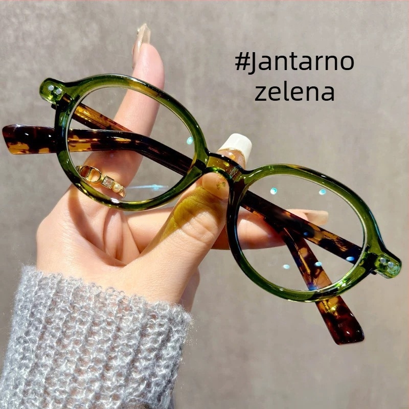 Ženske naočale za čitanje s jantarno debelim okvirima, mali okvir, anti-plava svjetlost, ultra lagane, vintage umjetnički stil, okrugli okvir, puni okvir, za starije osobe