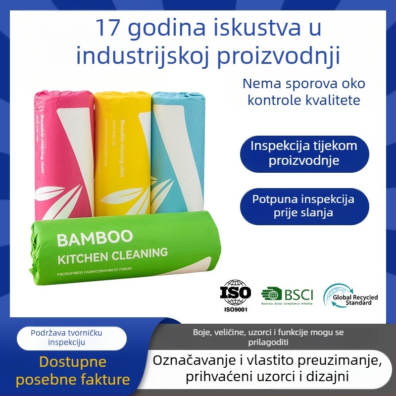 Krpa od bambusovih vlakana, prilagodljiva četverobojna rola, krpa za suđe koja se može rastrgati ručno, otporna na mrlje u kuhinji