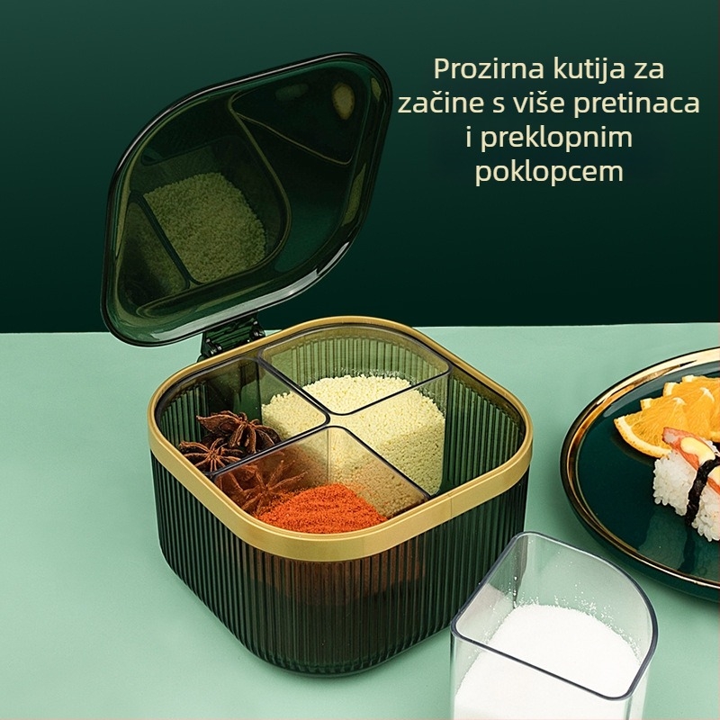 Set začina u laganom luksuznom stilu s integriranom kutijom za pohranu s višestrukim odjeljcima i poklopcem