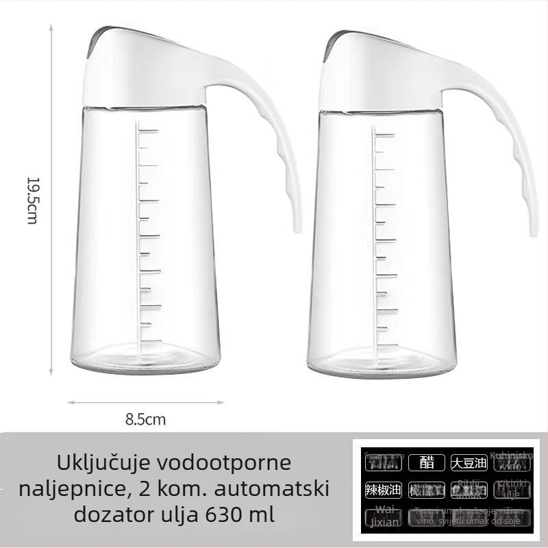 Automatski dozator ulja s mjernom skalom, staklena kuhinjska boca, protiv curenja