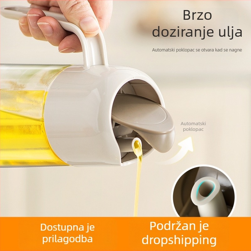 Staklena bočica za ulje s automatskim otvaranjem i zatvaranjem, posuda za sojin umak i ocat, otporna na prolijevanje, modernog dizajna.