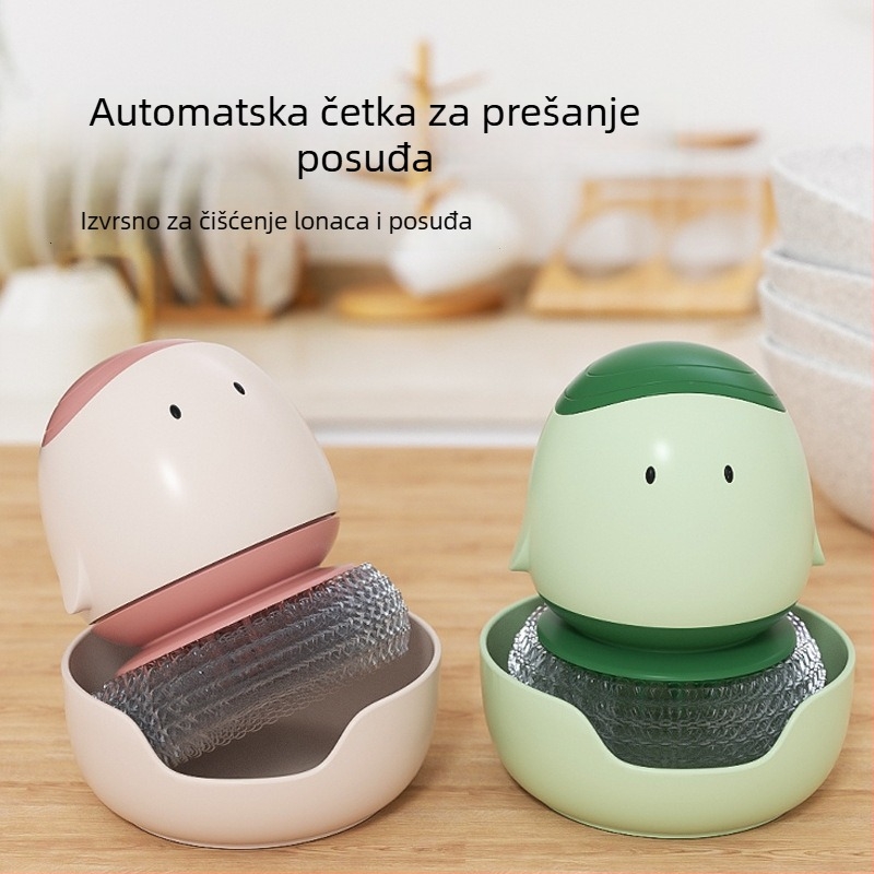 Četka za pranje lonaca s automatskim dovodom tekućine, duga drška, spužva i čelična kuglica – kuhinjsko čišćenje