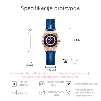 SK ženski sat, kožni kaiš, vodootporan, kvarcni mehanizam, poslovni stil, luksuz s dijamantima