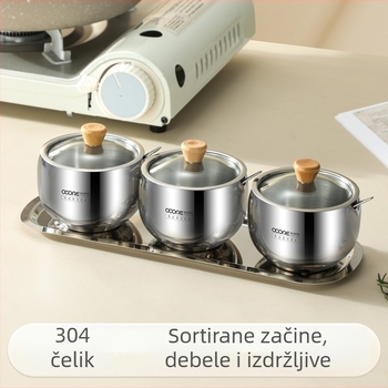 Set spremnika za začine od 304 nehrđajućeg čelika sa žlicom, kuhinja