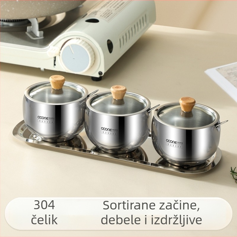 Set spremnika za začine od 304 nehrđajućeg čelika sa žlicom, kuhinja