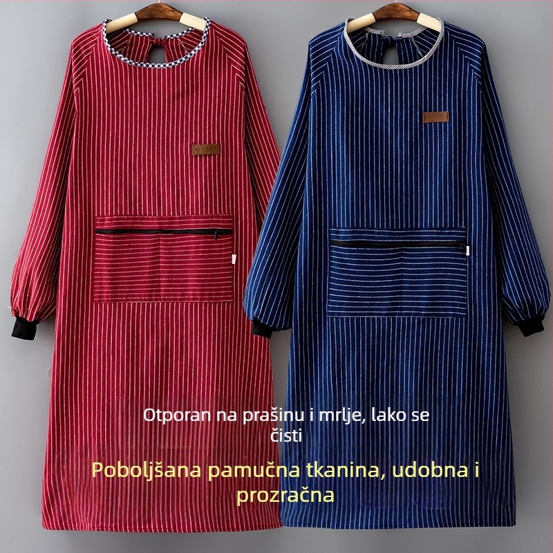 Plus-size kuhinjska pregača s dugim rukavima, otporna na masnoće, prozračni poliester, za odrasle, radna odjeća