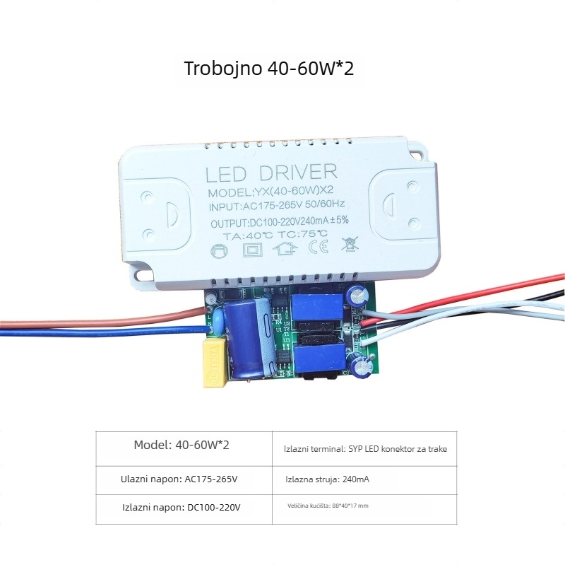 LED stropni upravljač napajanja s trobojno segmentiranom konstantnom strujom, inteligentnim dimmingom i dvobojnom temperaturom boje