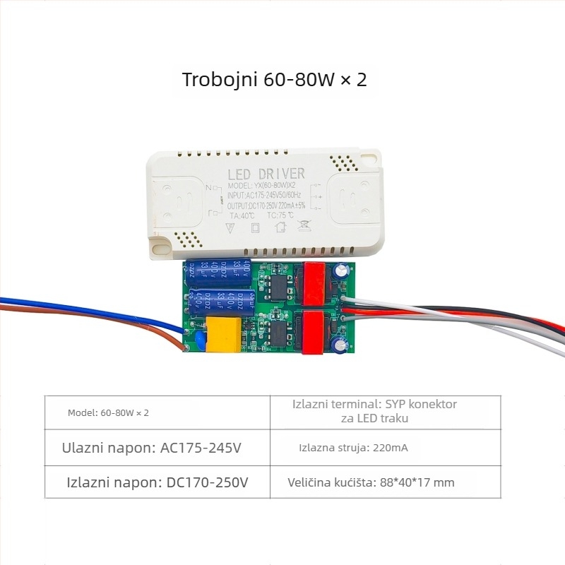 LED stropni upravljač napajanja s trobojno segmentiranom konstantnom strujom, inteligentnim dimmingom i dvobojnom temperaturom boje