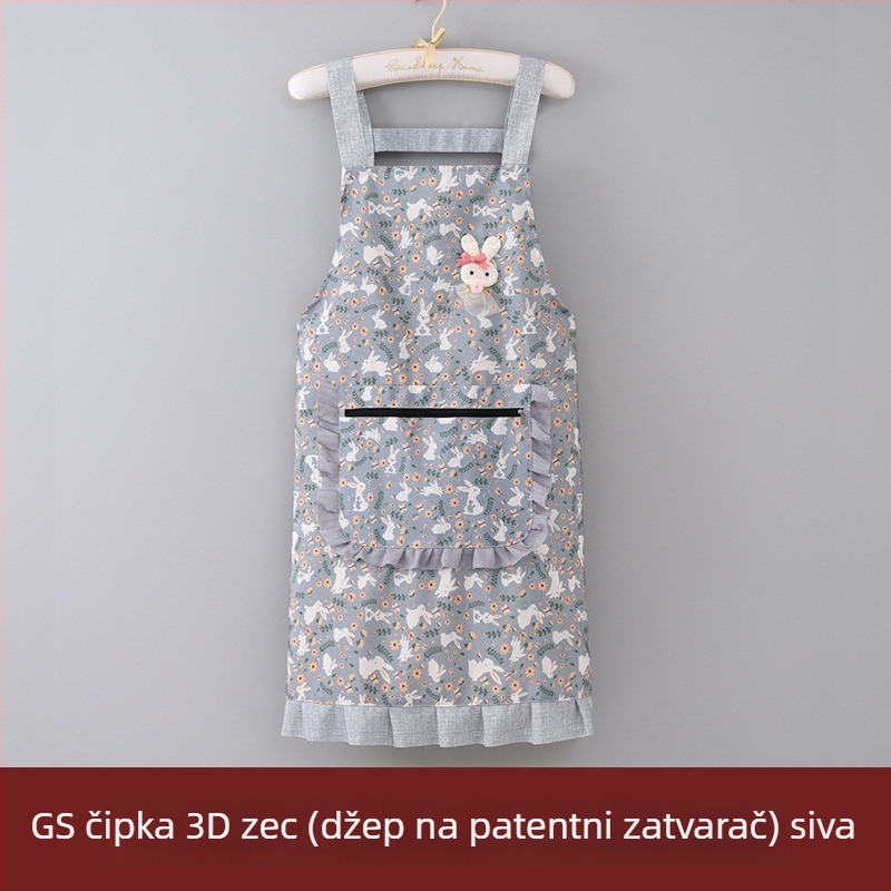 Pregača kuhinjska s džepom na zip, cvjetni otisak s motivom glave zeca, prozračna i otporna na habanje, za odrasle