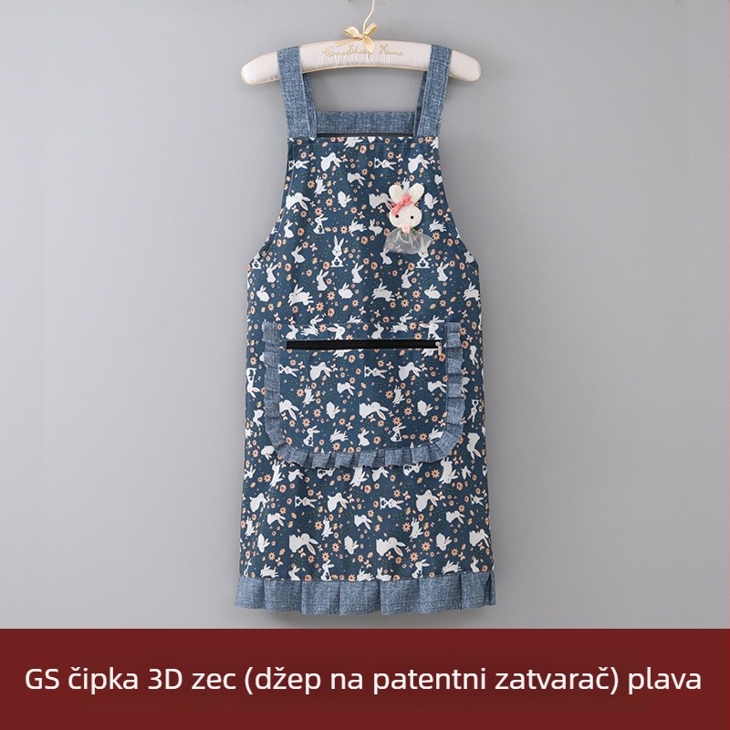 Pregača kuhinjska s džepom na zip, cvjetni otisak s motivom glave zeca, prozračna i otporna na habanje, za odrasle