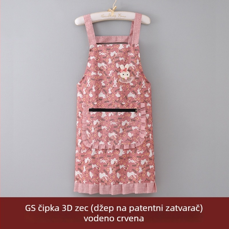 Pregača kuhinjska s džepom na zip, cvjetni otisak s motivom glave zeca, prozračna i otporna na habanje, za odrasle