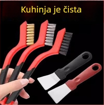 Pet-dijelni set kuhinjskog čišćenja: četka za napa, četka za pukotine, četka za plinski štednjak, četka za masne mrlje, strugalica